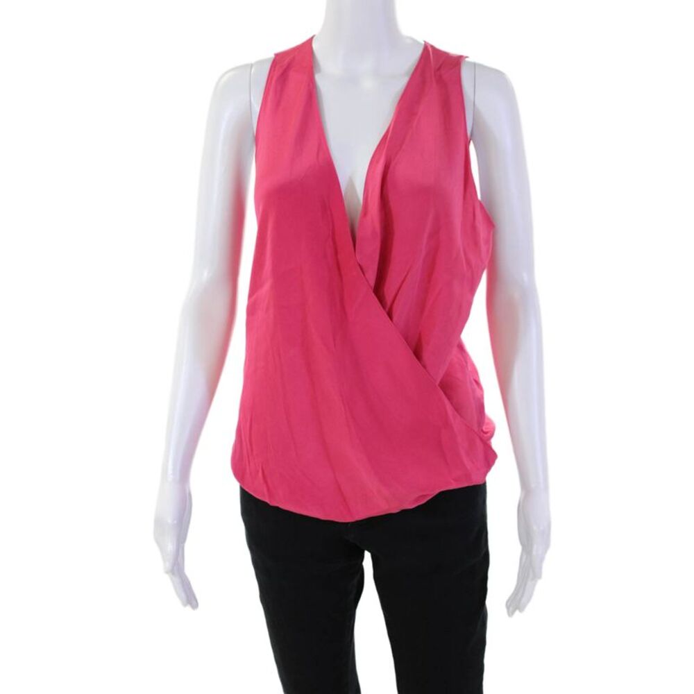 Designer Womens Silk Criss Cross Deep V-Neck Sleeveless Blouse Watermelon Size M